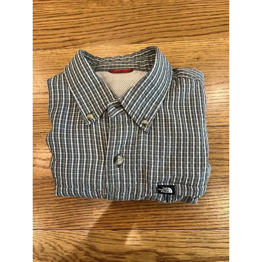 The North Face Hiking Shirt Mens XXLarge Gray Check‎ Plaid Button Up Long Sleeve